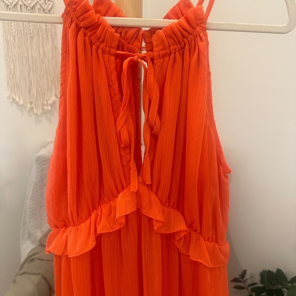 She + Sky Orange Maxi Dress High Waist Ruffle Hem Adjustable Straps Medium - Picture 3 of 7